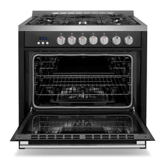 Cosmo Cosmo 36 in. Nebula Collection 3.8 cu. ft. Gas Range, 5 Burners, Rapid Convection Oven, Cast Iron Grates in Matte Black - COS-965AGC-BKS