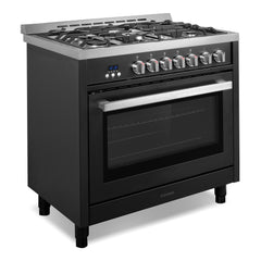 Cosmo Cosmo 36 in. Nebula Collection 3.8 cu. ft. Gas Range, 5 Burners, Rapid Convection Oven, Cast Iron Grates in Matte Black - COS-965AGFC-BKS