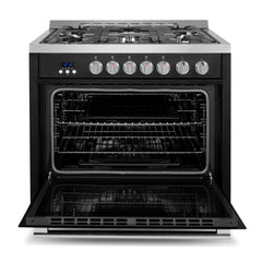 Cosmo Cosmo 36 in. Nebula Collection 3.8 cu. ft. Gas Range, 5 Burners, Rapid Convection Oven, Cast Iron Grates in Matte Black - COS-965AGFC-BKS
