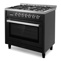 Cosmo Cosmo 36 in. Nebula Collection 3.8 cu. ft. Gas Range, 5 Burners, Rapid Convection Oven, Cast Iron Grates in Matte Black - COS-965AGFC-BKS