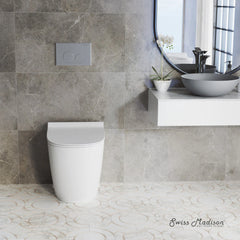 Swiss Madison St. Tropez Back-to-Wall Toilet Bundle 0.8/1.6 GPF Dual Flush in Glossy White with Black Flush Plate
