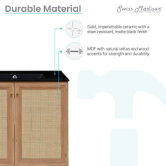 Swiss Madison Classe 30" Freestanding Bathroom Vanity in Golden Oak with Black 3-Hole Widespread Sink Top - SM-BV664-3MB