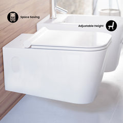 Swiss Madison Concorde Wall-Hung Toilet Bundle 0.8/1.6 GPF Dual Flush in Glossy White with Black Flush Plate - SM-WT0203GW