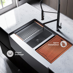 Swiss Madison Rivage 33 x 22 Dual Basin Apron Kitchen Workstation Sink - SM-KS785 - The Home Selection
