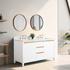 Vanity Art 60-Inch Bathroom Vanity: Double Sink, Ceramic Top, Soft-Closing Doors & Drawers, Solid Wood Frame - CVH60D