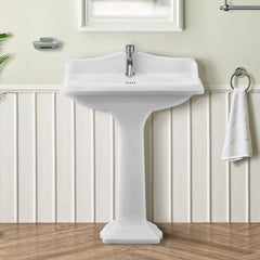 Whitehaus Isabella Collection Traditional Pedestal with an Integrated Large Rectangular Bowl, Backsplash, Dual Soap Ledges, Decorative Trim and Overflow - AR824-AR805
