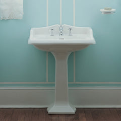 Whitehaus Isabella Collection Traditional Pedestal with an Integrated Large Rectangular Bowl, Backsplash, Dual Soap Ledges, Decorative Trim and Overflow - AR824-AR805