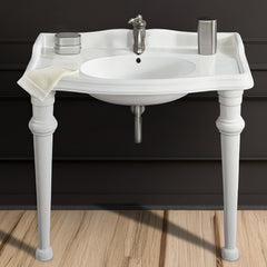 Whitehaus Isabella Collection 40" Rectangular Console Sink with Integrated Oval Bowl, Backsplash and Ceramic Leg Support - AR874-GB001