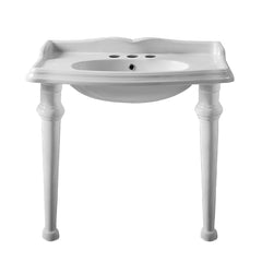 Whitehaus Isabella Collection 40" Rectangular Console Sink with Integrated Oval Bowl, Backsplash and Ceramic Leg Support - AR874-GB001