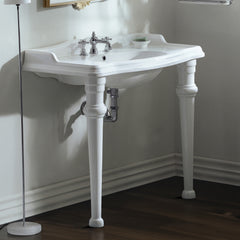 Whitehaus Isabella Collection 40" Rectangular Console Sink with Integrated Oval Bowl, Backsplash and Ceramic Leg Support - AR874-GB001