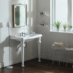 Whitehaus Isabella Collection 40" Rectangular Console Sink with Integrated Oval Bowl, Backsplash and Ceramic Leg Support - AR874-GB001