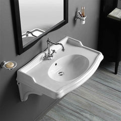 Whitehaus Isabella Collection 40" Rectangular Wall Mount Basin with Integrated Oval Bowl and Ceramic Shelf Supports - AR874-MNSLEN