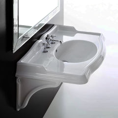 Whitehaus Isabella Collection 40" Rectangular Wall Mount Basin with Integrated Oval Bowl and Ceramic Shelf Supports - AR874-MNSLEN