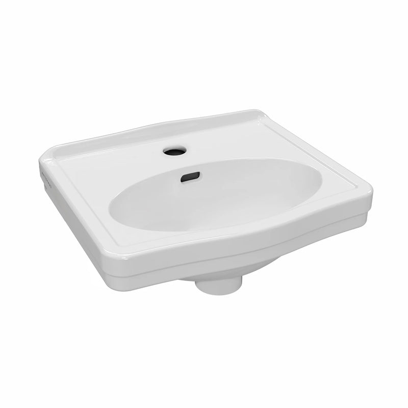 Whitehaus Rectangular Wall Mount Basin with Integrated Oval Bowl, Low-Rise Backsplash, Single Faucet Drilling and Overflow - B-LO944