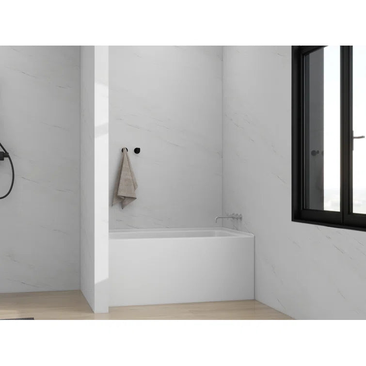 Vanity Art 48"x 32" Pure White Alcove Soaking Tub with Overflow and Drain - B3011-Right