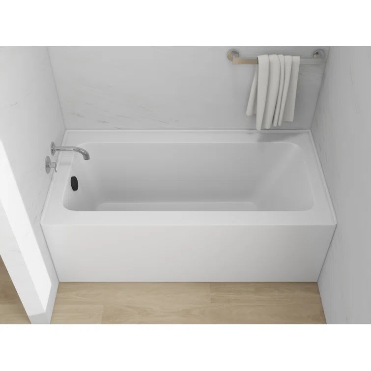 Vanity Art 60"x 30" Pure White Alcove Soaking Tub with Overflow and Drain - B3022-Left