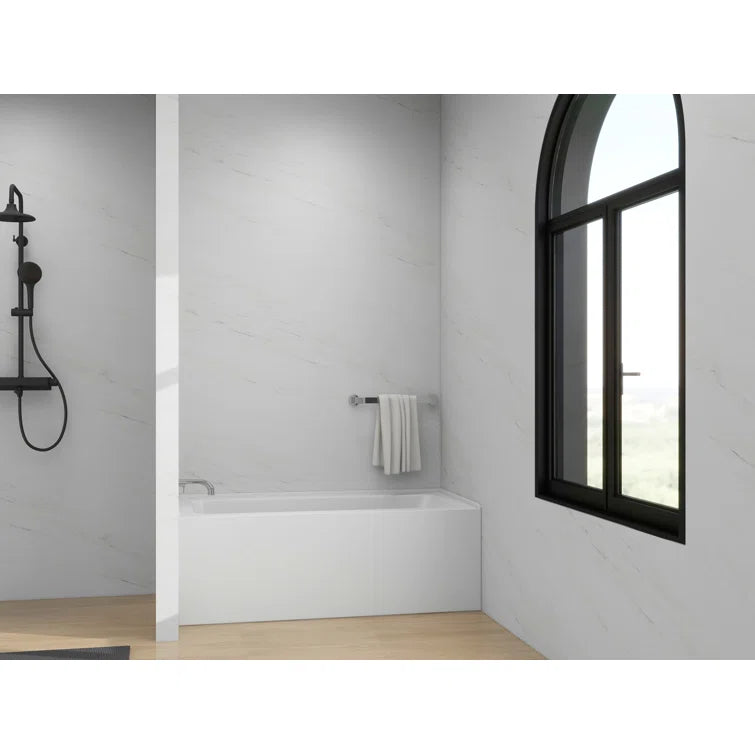 Vanity Art 60"x 30" Pure White Alcove Soaking Tub with Overflow and Drain - B3022-Left