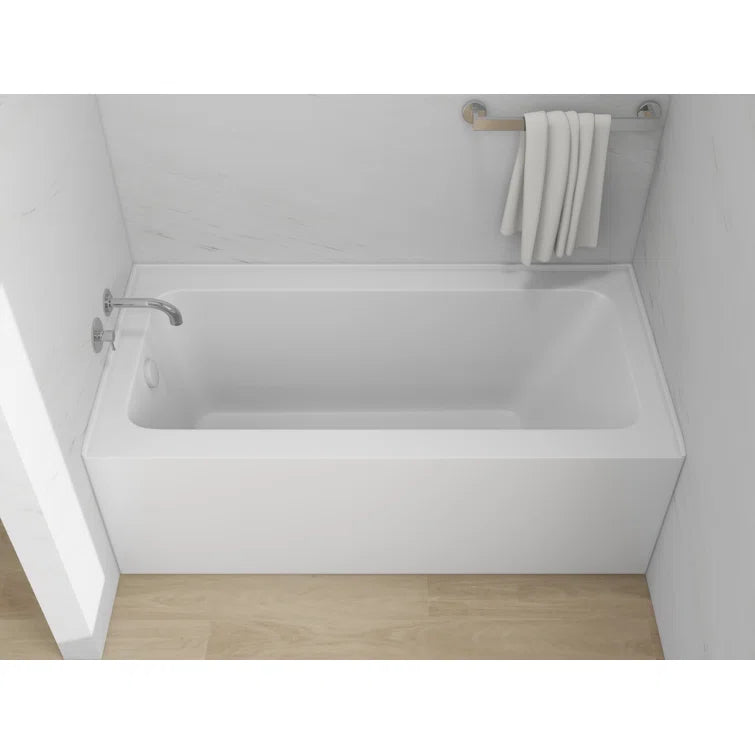 Vanity Art 60"x 30" Pure White Alcove Soaking Tub with Overflow and Drain - B3022-Left