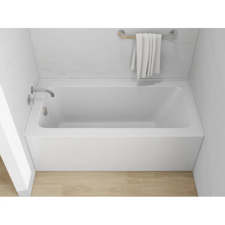 Vanity Art 60"x 30" Pure White Alcove Soaking Tub with Overflow and Drain - B3022-Left