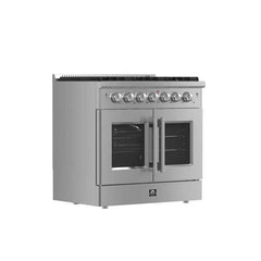 Forno Galiano 36-inch French Door Gas Range Black and Antique Brass Design, 6 Sealed Burners 83,000 BTU, 5.36 cu.ft. Convection Oven - FFSGS6444-36