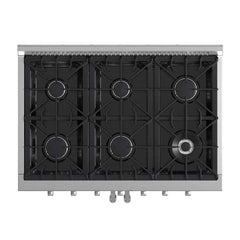 Forno Galiano 36-inch French Door Gas Range Black and Antique Brass Design, 6 Sealed Burners 83,000 BTU, 5.36 cu.ft. Convection Oven - FFSGS6444-36