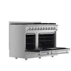 Forno 48" Galiano Gas Range with 8 Burners, Griddle, and Double Oven - FFSGS6244-48