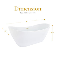 Altair Vansza 67" x 32" Flatbottom Freestanding Acrylic Soaking Bathtub in Glossy White with Drain and Overflow - 51967-BAT-WH-FS