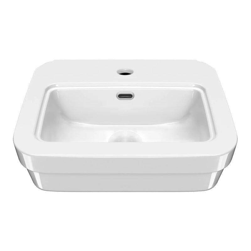 Whitehaus Rectangular Wall Mount Basin with Overflow Control Ledge, Single Faucet Drilling and Overflow - B-EVO