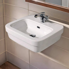Whitehaus Rectangular Wall Mount Basin with Overflow Control Ledge, Single Faucet Drilling and Overflow - B-EVO