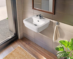 Whitehaus Rectangular Wall Mount Basin with Overflow Control Ledge, Single Faucet Drilling and Overflow - B-EVO