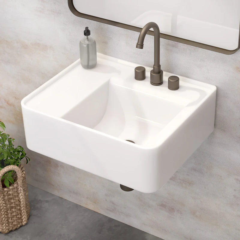 Whitehaus Rectangular Wall Mount Basin with Faucet Drilling Options and Rear Center Drain Location