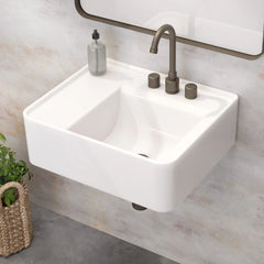 Whitehaus Rectangular Wall Mount Basin with Faucet Drilling Options and Rear Center Drain Location