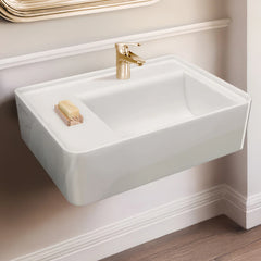Whitehaus Rectangular Wall Mount Basin with Faucet Drilling Options and Rear Center Drain Location