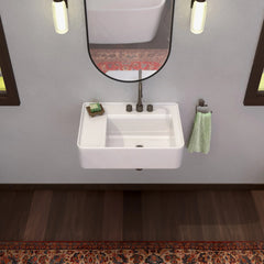 Whitehaus Rectangular Wall Mount Basin with Faucet Drilling Options and Rear Center Drain Location