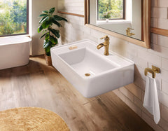 Whitehaus Rectangular Wall Mount Basin with Faucet Drilling Options and Rear Center Drain Location