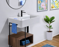 Whitehaus Rectangular Wall Mount Basin with Faucet Drilling Options and Rear Center Drain Location