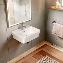 Whitehaus Rectangular Wall Mount Basin with Overflow Control Ledge, Single Faucet Drilling and Overflow - B-EVO