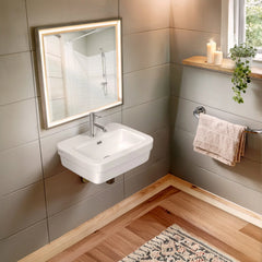 Whitehaus Rectangular Wall Mount Basin with Overflow Control Ledge, Single Faucet Drilling and Overflow - B-EVO