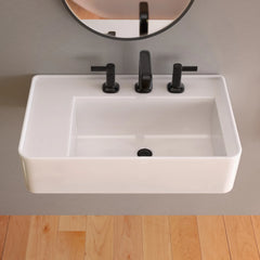 Whitehaus Rectangular Wall Mount Basin with Faucet Drilling Options and Rear Center Drain Location