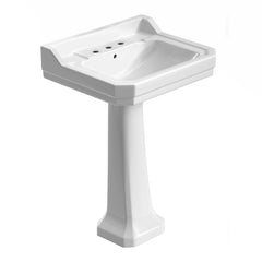 Whitehaus Isabella Collection Traditional Pedestal with Integrated Large Rectangular Bowl, Backsplash, Dual Soap Ledges, Decorative Trim and Overflow - White