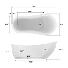 Vanity Art 71 Inch  Acrylic Clawfoot Freestanding Bathtub – Elegant Design & Lasting Comfort - VA6512-L