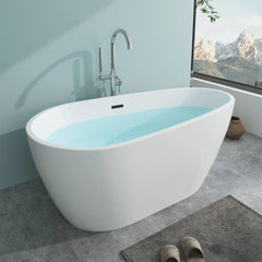 Vanity Art 59" Freestanding Acrylic Soaking Tub with Polished Overflow & Pop-Up Drain - VA6515-S