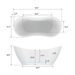 Vanity Art 71" Acrylic Clawfoot Freestanding Bathtub – Timeless Style & Luxurious Comfort - VA6517