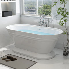 Vanity Art 59-Inch Freestanding Acrylic Soaking Tub with Slotted Overflow and Pop-Up Drain - B6101