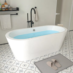 Vanity Art 59" Acrylic Flatbottom Freestanding Soaking Bathtub in White - VA6812-S