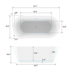 Vanity Art 59" Acrylic Flatbottom Freestanding Soaking Bathtub in White - VA6812-S