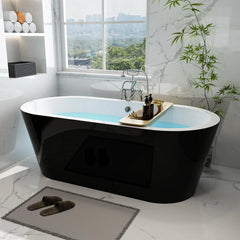 Vanity Art 68"  Acrylic Flatbottom Freestanding Soaking Bathtub in Black and White - VA6812-BL