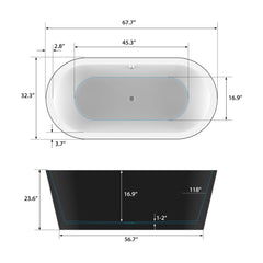 Vanity Art 68"  Acrylic Flatbottom Freestanding Soaking Bathtub in Black and White - VA6812-BL