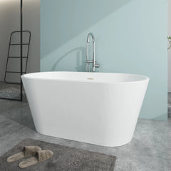 Vanity Art 59 Inch Non-Slip Acrylic Freestanding Soaking Tub | Contemporary Design with Overflow and Pop-up Drain, UPC Certified - B815N1