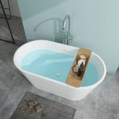 Vanity Art 59 Inch Non-Slip Acrylic Freestanding Soaking Tub | Contemporary Design with Overflow and Pop-up Drain, UPC Certified - B815N1